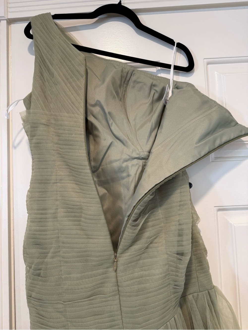 Elegant One-Shoulder Olive Green Evening Gown - Picture 6 of 7